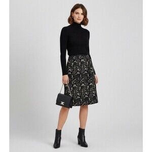 NWT Talbots Classic Black Ivory Abstract Printed Pencil Skirt Womens Size 8 NEW